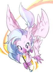 Size: 705x1000 | Tagged: safe, artist:nabebuta, silverstream, classical hippogriff, hippogriff, uprooted, cute, diastreamies, female, open mouth, paint, painting, quadrupedal, simple background, solo, white background