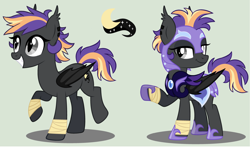 Size: 4136x2424 | Tagged: safe, artist:loveedovey, oc, oc:nebulous moon, bat pony, pony, armor, biography in description, female, mare, night guard armor, simple background, solo