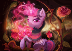 Size: 1754x1240 | Tagged: safe, artist:tony-retro, twilight sparkle, twilight sparkle (alicorn), alicorn, pony, unicorn, artwork, cute, digital art, digital painting, female, flower, galacon, magic, mare, painting, rose, selling, solo, twiabetes