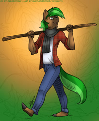 Size: 981x1200 | Tagged: safe, artist:kaemantis, oc, oc:jaeger sylva, anthro, earth pony, clothes, male, solo, stallion