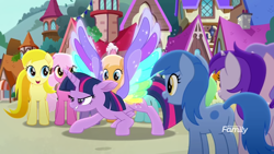 Size: 1280x720 | Tagged: safe, screencap, twilight sparkle, twilight sparkle (alicorn), alicorn, pony, rainbow roadtrip, butt, colored wings, multicolored wings, plot, rainbow wings, spread wings, wing bling, wings