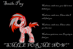 Size: 860x586 | Tagged: safe, artist:pinkamenarockscute13, earth pony, pony, pony creator, creepy, creepy smile, creepypasta, hush now lullaby, sharp teeth, smile.pny, smiling, teeth, zalgo