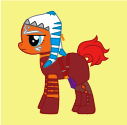 Size: 378x373 | Tagged: safe, artist:inkrose98, pony, pony creator, ahsoka tano, padawan, ponified, simple background, star wars, yellow background