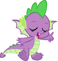 Size: 3330x3517 | Tagged: safe, artist:memnoch, spike, dragon, sweet and smoky, eyes closed, simple background, smiling, solo, tail, toes, transparent background, underfoot, vector, winged spike, wings