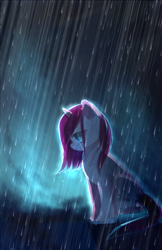 Size: 792x1224 | Tagged: safe, artist:aquagalaxy, derpibooru import, pinkie pie, earth pony, pony, comic:a forgotten tragedy, crying, female, mare, pinkamena diane pie, rain, sitting, solo