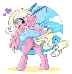 Size: 2000x2050 | Tagged: safe, artist:feekteev, oc, oc only, oc:bay breeze, pegasus, pony, blushing, bow, cute, ear fluff, female, hair bow, inner tube, looking at you, looking back, looking back at you, open mouth, simple background, tail bow, ych result