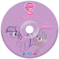 Size: 2339x2339 | Tagged: safe, artist:pixelgrip94, spike, twilight sparkle, unicorn twilight, dragon, pony, unicorn, season 1, blu-ray, fake, fake blu-ray set, female, male, mare, scroll, simple background, transparent background