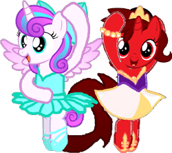 Size: 784x695 | Tagged: safe, artist:angrymetal, princess flurry heart, oc, oc:princess ruby, alicorn, pony, 1000 hours in ms paint, alicorn oc, arms in the air, ballerina, ballerinas, ballet, clothes, cute, en pointe, flurrybetes, flurryrina, one arm up, simple background, transparent background, tutu, tutus