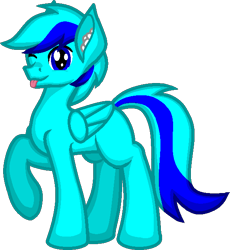 Size: 582x632 | Tagged: safe, artist:zeka10000, oc, oc only, oc:sky gamer, earth pony, pegasus, pony, blank flank, full body, looking at you, male, one eye closed, one hoof raised, request, requested art, simple background, solo, stallion, standing, tongue out, transparent background, wink