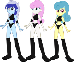 Size: 1854x1542 | Tagged: safe, artist:invisibleink, artist:marcusvanngriffin, artist:vicakukac200, edit, lemon hearts, minuette, twinkleshine, equestria girls, background human, belly button, boots, clothes, commission, elbow pads, equestria girls-ified, female, group, knee pads, midriff, shoes, simple background, sports, sports bra, sports panties, transparent background, vector, wrestler, wrestling