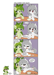 Size: 1451x2000 | Tagged: safe, artist:freefraq, oc, oc:flower, oc:lai chi, pony, 4koma, comic, cute, kiss on the cheek, kissing