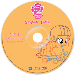 Size: 2339x2339 | Tagged: safe, artist:pixelgrip94, scootaloo, pegasus, pony, season 4, blu-ray, fake, fake blu-ray set, female, filly, helmet, scooter, simple background, transparent background