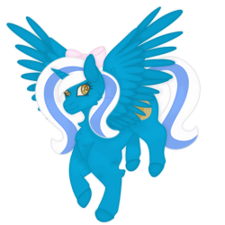 Size: 1114x1113 | Tagged: safe, artist:mlpandlpsprincess, oc, oc:fleurbelle, alicorn, pony, alicorn oc, bow, female, flying, golden eyes, hair bow, mare