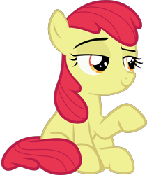 Size: 3000x3556 | Tagged: safe, artist:sollace, edit, editor:slayerbvc, apple bloom, earth pony, pony, where the apple lies, .svg available, absurd resolution, accessory-less edit, female, filly, missing accessory, raised eyebrow, simple background, sitting, smug, solo, transparent background, vector, vector edit