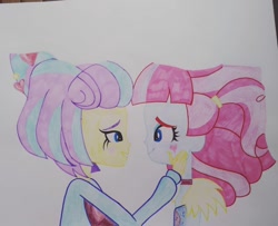 Size: 1080x879 | Tagged: safe, kiwi lollipop, supernova zap, better together, equestria girls, sunset's backstage pass!, female, kiwinova, lesbian, shipping, traditional art