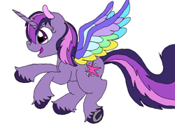 Size: 1024x768 | Tagged: safe, artist:wolfspiritclan, twilight sparkle, twilight sparkle (alicorn), alicorn, pony, rainbow roadtrip, colored wings, female, multicolored wings, rainbow wings, simple background, solo, unshorn fetlocks, white background, wing bling, wings