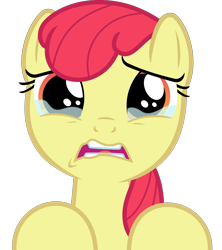 Size: 1509x1698 | Tagged: safe, artist:phucknuckl, edit, editor:slayerbvc, apple bloom, earth pony, pony, the last crusade, accessory-less edit, crying, female, filly, missing accessory, sad, simple background, solo, transparent background, vector, vector edit