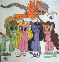 Size: 2974x3132 | Tagged: safe, artist:drawinginlove, pony, colette, nicky, pamela, paulina, ponified, thea sisters, violet (thea sister)