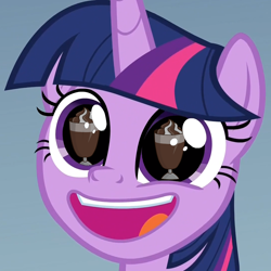 Size: 1080x1080 | Tagged: safe, edit, edited screencap, screencap, twilight sparkle, twilight sparkle (alicorn), alicorn, pony, sparkle's seven, chocolate, chocolate milk, cropped, crossing the memes, exploitable meme, eye reflection, faic, forever, meme, milk, pudding face, reflection, solo