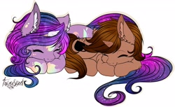 Size: 2793x1709 | Tagged: safe, artist:tawnysweet, oc, oc only, oc:coffee, oc:dazzling talents, pony, unicorn, ethereal mane, eyes closed, female, horn, mare, prone, sleeping, starry mane, unicorn oc