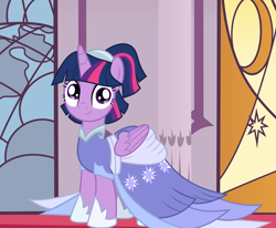 Size: 1700x1400 | Tagged: safe, artist:digimonlover101, edit, twilight sparkle, twilight sparkle (alicorn), alicorn, pony, the last problem, clothes, coronation dress, dress, female, happy, mare, second coronation dress, smiling, solo, vector