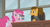 Size: 1366x740 | Tagged: safe, derpibooru import, screencap, cheese sandwich, pinkie pie, earth pony, pony, the last laugh, alternate hairstyle, chair, desk, factory, gag factory, hair bun, peanut brittle, sad, window