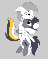 Size: 6536x8000 | Tagged: artist needed, source needed, safe, oc, oc only, oc:kate, oc:kej, pony, female, gray background, k+k, male, oc x oc, shipping, simple background, straight, tongue out