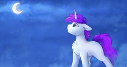 Size: 1231x649 | Tagged: safe, artist:mariashapony, oc, oc only, pony, unicorn, crescent moon, looking up, moon, solo, transparent moon