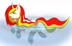 Size: 2244x1449 | Tagged: safe, artist:noxi1_48, oc, oc:qc, pony, unicorn, digital art, fluffy, happy, swimming, water, wet, wet mane