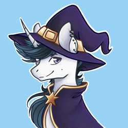 Size: 1000x1000 | Tagged: safe, artist:flaming-trash-can, pony, unicorn, clothes, ear piercing, hat, piercing, simple background, solo, witch hat, ych result