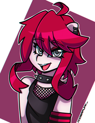 Size: 2180x2830 | Tagged: safe, artist:ciderpunk, oc, oc only, oc:ciderpunk, pony, choker, colored pupils, cute, ear piercing, earring, eyeshadow, fishnet stockings, jewelry, makeup, piercing, punk