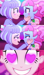 Size: 960x1620 | Tagged: safe, edit, edited screencap, screencap, kiwi lollipop, pinkie pie, supernova zap, human, better together, coinky-dink world, eqg summertime shorts, equestria girls, sunset's backstage pass!, heart eyes, kiwinova, meme, pinkie's eyes, postcrush, wingding eyes