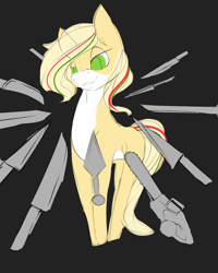 Size: 1200x1500 | Tagged: safe, artist:chapaevv, oc, oc only, oc:hollie, earth pony, pony, knife, knife cat, meme, patreon, patreon reward, ponified, ponified animal photo, ponified meme, sketch, solo