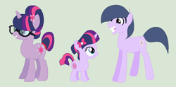 Size: 980x484 | Tagged: safe, artist:deppressedunicorn, microchips, sci-twi, twilight sparkle, oc, oc:photon phanny, pony, unicorn, base used, equestria girls ponified, family, female, male, microlight, offspring, parent:microchips, parent:sci-twi, parents:microlight, ponified, shipping, straight, unicorn sci-twi