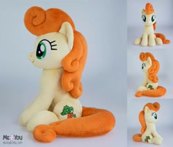 Size: 969x825 | Tagged: safe, artist:meplushyou, carrot top, golden harvest, earth pony, pony, female, irl, looking at you, mare, photo, plushie, sitting, smiling, solo