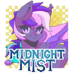 Size: 500x500 | Tagged: safe, artist:stockingshot56, oc, oc only, oc:midnight mist, bat pony, pony, badge, bat pony oc, pixel art, solo