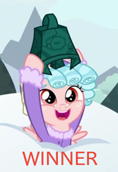 Size: 318x466 | Tagged: safe, edit, edited screencap, screencap, cozy glow, pegasus, pony, frenemies (episode), clothes, cropped, grogar's bell, meme, snow, solo, sweater, winter outfit