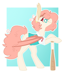 Size: 2742x3120 | Tagged: safe, artist:connorbal, oc, oc:newton, bat pony, pony, baseball bat, clothes, female, mare, shirt, solo, sweater vest