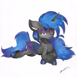 Size: 4911x4917 | Tagged: safe, artist:luxiwind, oc, oc:twinkle fear, alicorn, pony, absurd resolution, female, mare, prone, solo, traditional art