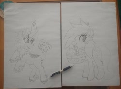 Size: 1903x1403 | Tagged: safe, artist:annuthecatgirl, ditzy doo, kirin, basket, ear fluff, kirin-ified, mouth hold, solo, species swap, traditional art, wip