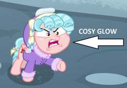 Size: 1030x718 | Tagged: safe, edit, edited screencap, screencap, cozy glow, pegasus, pony, frenemies (episode), arrow, captain obvious, cozy glow is best facemaker, cropped, faic, female, filly, misspelling, solo