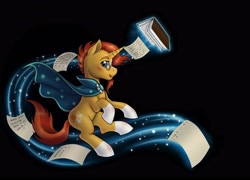 Size: 3728x2685 | Tagged: safe, artist:anadukune, sunburst, pony, unicorn, black background, book, cape, clothes, glasses, male, paper, rearing, simple background, solo, stallion