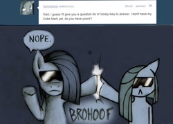 Size: 1280x914 | Tagged: safe, artist:lonelycross, marble pie, pony, ask, ask lonely inky, bipedal, choker, comic, dialogue, duality, hoofbump, lonely inky, question, sunglasses, talking, tumblr