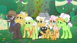 Size: 1920x1080 | Tagged: safe, screencap, apple rose, auntie applesauce, burnt oak, goldie delicious, grand pear, granny smith, cat, pony, the big mac question, apple, apple tree, tree