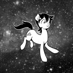 Size: 1280x1280 | Tagged: artist needed, safe, seven seas, star dancer, earth pony, pony, my little pony: the manga, black and white, female, grayscale, mare, monochrome, solo, space, stars, universe