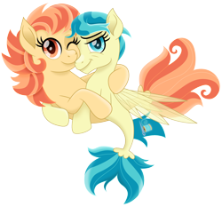 Size: 1500x1396 | Tagged: safe, artist:cloudyglow, aunt holiday, auntie lofty, seapony (g4), female, lesbian, lofty day, movie accurate, seaponified, shipping, simple background, smiling, species swap, transparent background