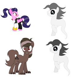 Size: 3000x3117 | Tagged: safe, artist:diamond-chiva, oc, oc only, oc:fuchsia fang, oc:moon shivers, oc:muddy paws, bat pony, earth pony, ghost, hengstwolf, pony, undead, vampire, vampony, werewolf, black sclera, cape, clothes, coat, colored sclera, fangs, female, male, mare, pants, raised hoof, simple background, stallion, suit, transparent background