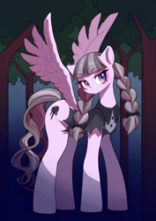 Size: 566x800 | Tagged: safe, artist:unousaya, inky rose, pegasus, pony, clothes, digital art, female, looking at you, mare, solo, tree