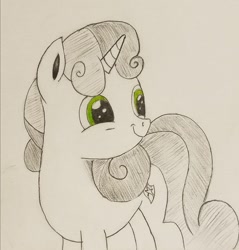 Size: 874x914 | Tagged: safe, artist:polar_storm, sweetie belle, pony, unicorn, female, filly, mare, simple background, sketch, solo, traditional art, white background