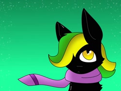 Size: 1600x1200 | Tagged: dead source, safe, oc, oc:vermont black, earth pony, pony, clothes, gradient background, hair over one eye, looking up, male, scarf, solo, stallion, stars